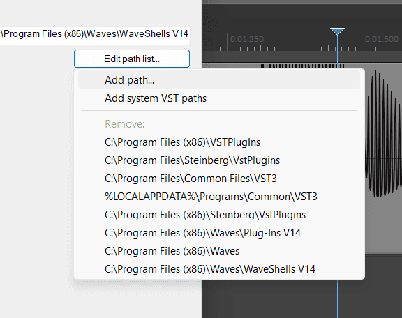 Edit path list dialog listing VST plugin paths
